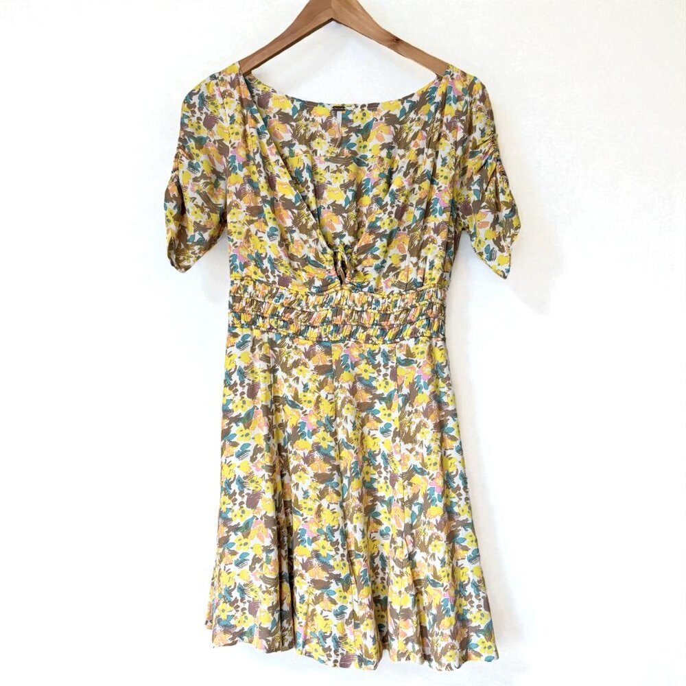 Free People Forget Me Not Yellow Mini Dress Womens 0 Ditsy Floral Boho Fairy